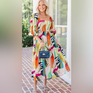 Fate: Bring Your Love Rust Orange Abstract Midi Dress, Small NWT